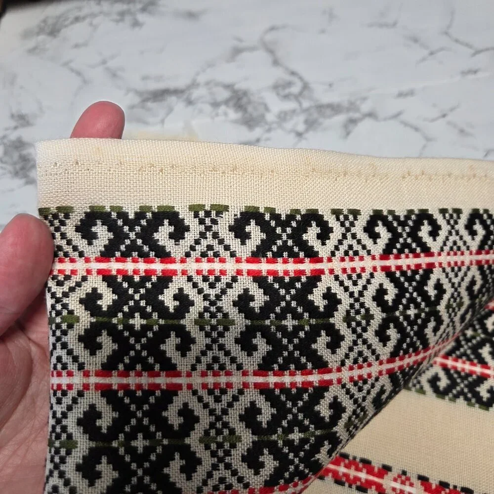 Vintage Hand Woven Red Black Tablecloth